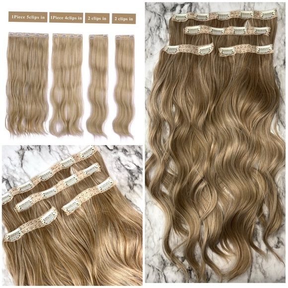 Human hair blend CHAMPAGNE BLONDE 20 In Clip in Hair Extensions - Picture 4 of 11